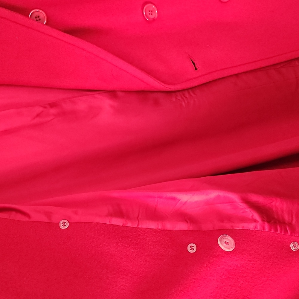 Vintage MACKINTOSH Wool Trench Maxi Coat Cherry Red Size 10 - Picture 13 of 14